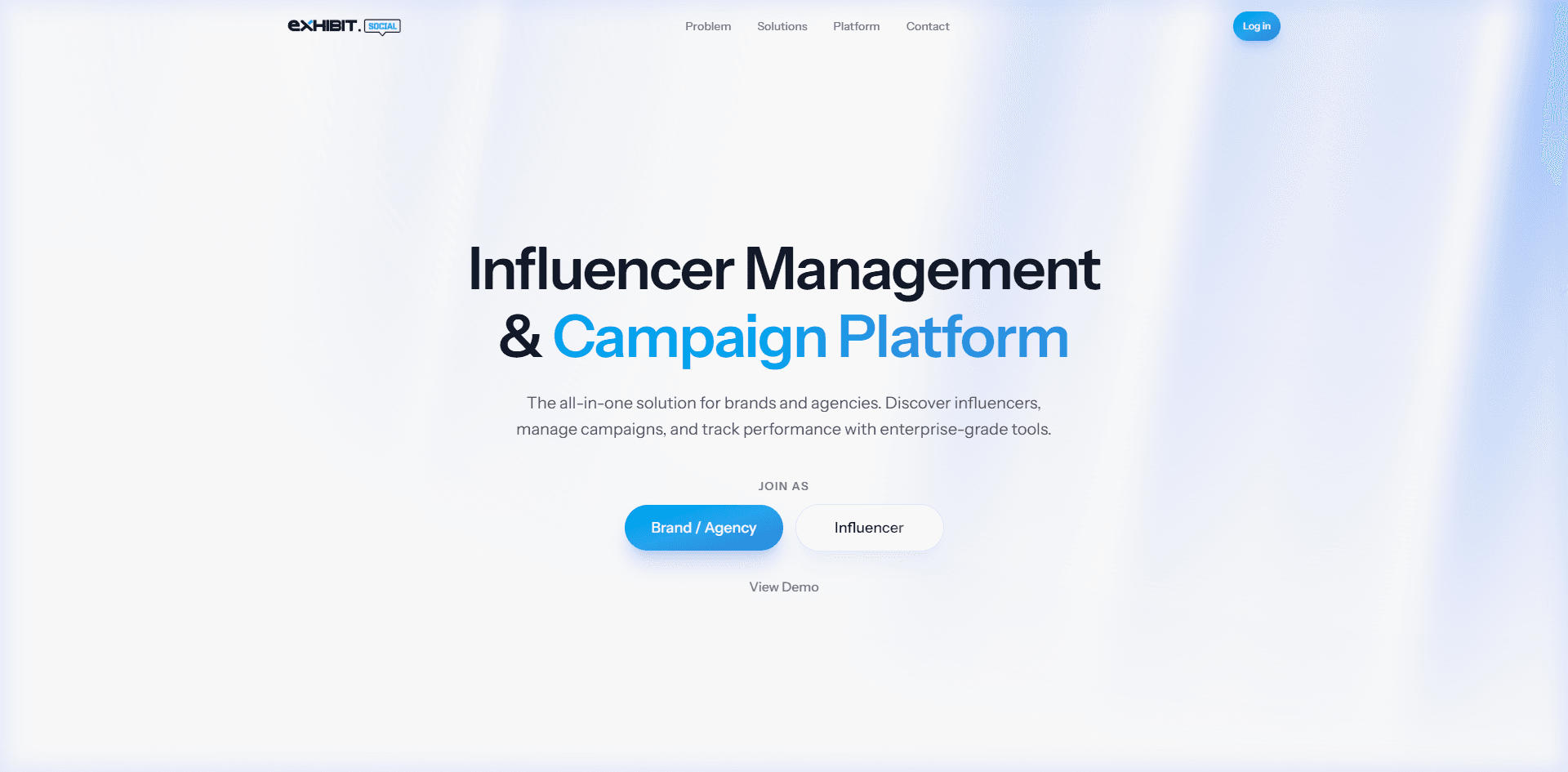 Exhibit Social — B2B Influencer Marketing Platform — live website screenshot